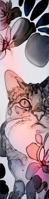 Free abstract cat art bookmarks featuring white and gray abstract cat art